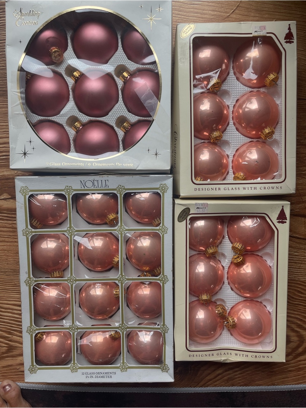Matte Rose Pink Glass Christmas Vintage Ornament Sets.